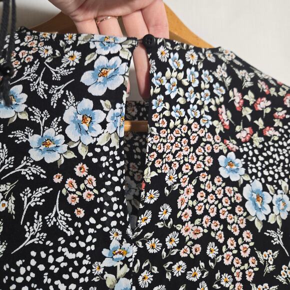 Loft Mixed Pattern Floral Oversized Midi Knee Dress Boho Office XS Rayon Keyhole - Picture 8 of 8